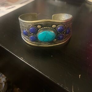 Boho hippy bangle bracelet turquoise and blue stones
